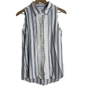 Shyanne Women’s Sleeveless Blue Stripe Lace Collar Blouse Small